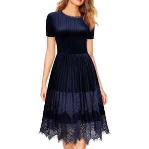 Navy Velvet and Lace Cocktail Dressy dress, M